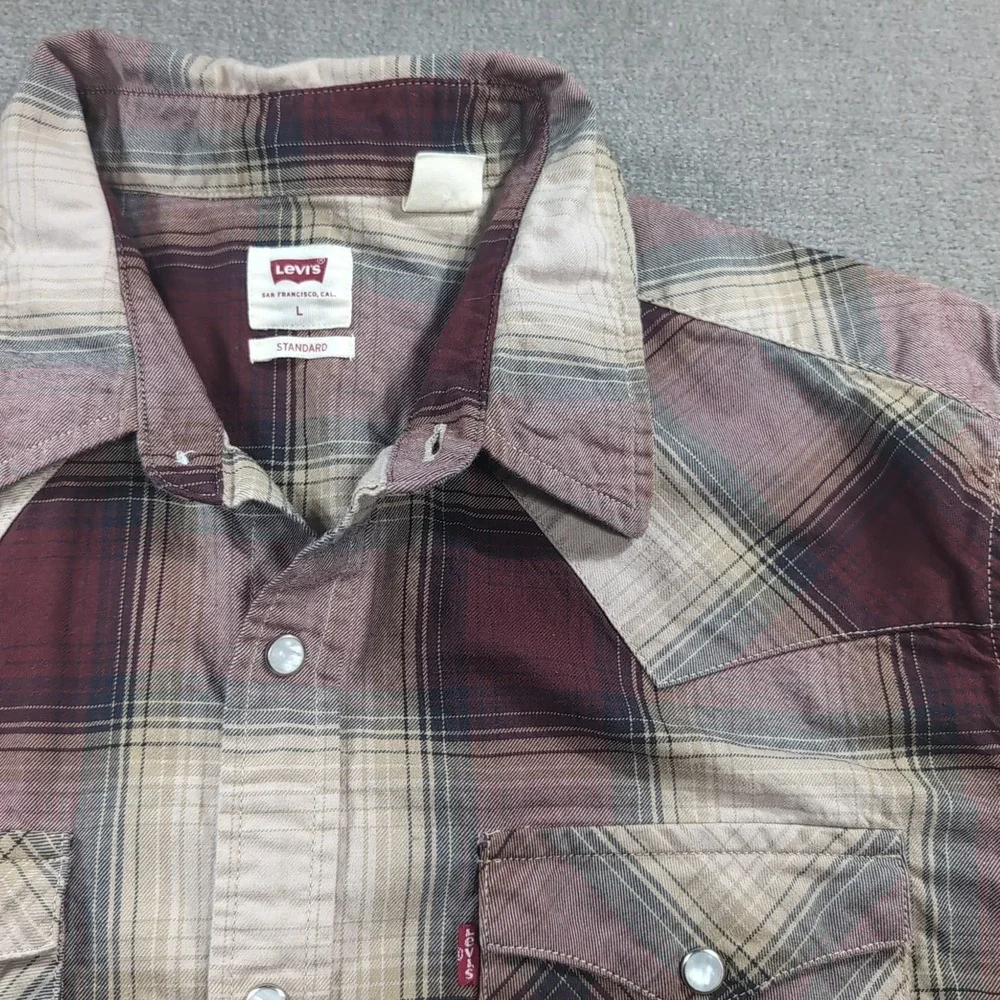 Levi's Plaid Shirt Mens L Check Button‎ Up Snap Button Red Tab Western Ranch